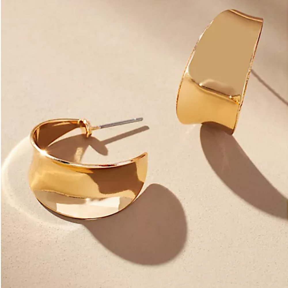 NEW ~ Anthropologie Gold Ribbon Hoop Earrings - Picture 1 of 12